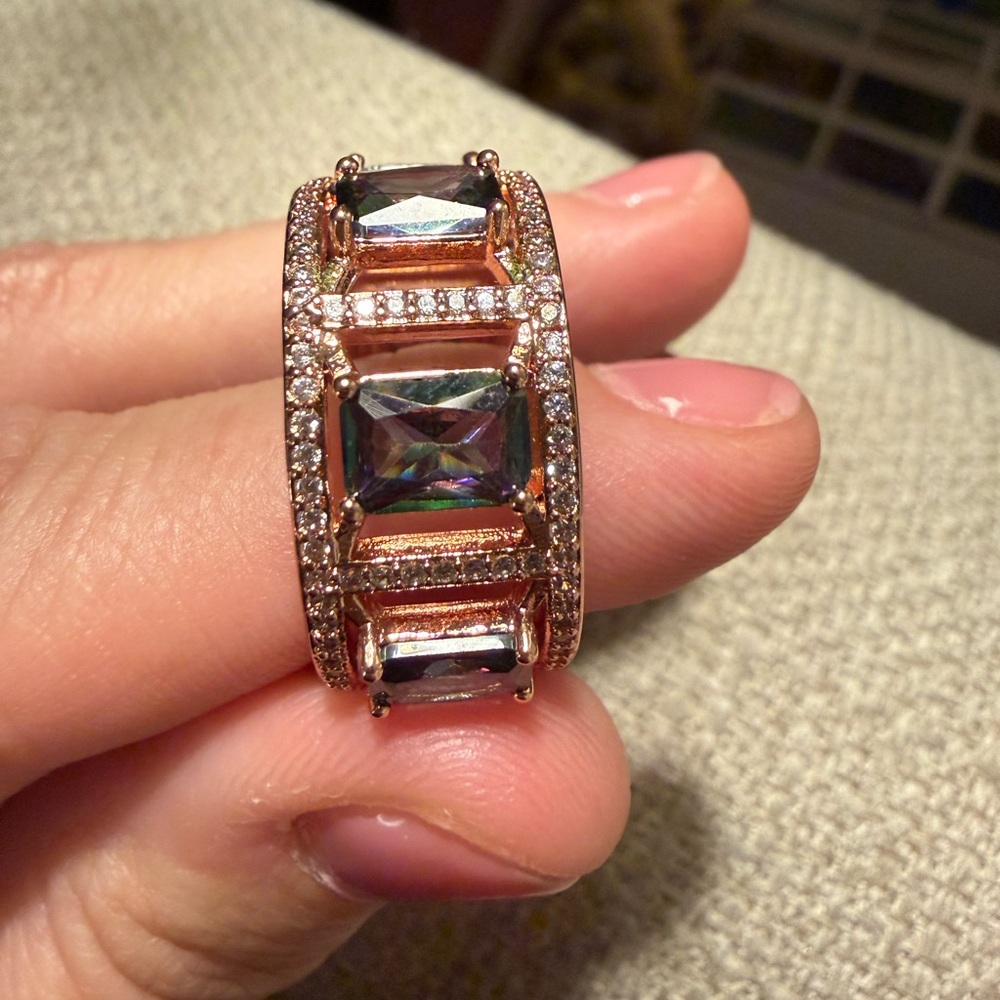 Rose Gold Mystic Topaz Three-Stone Statement Ring